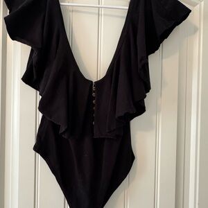 Free People Black Plunge Bodysuit